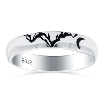 Mountains Oxidized Band Solid 925 Sterling Silver Thumb Ring (4mm)